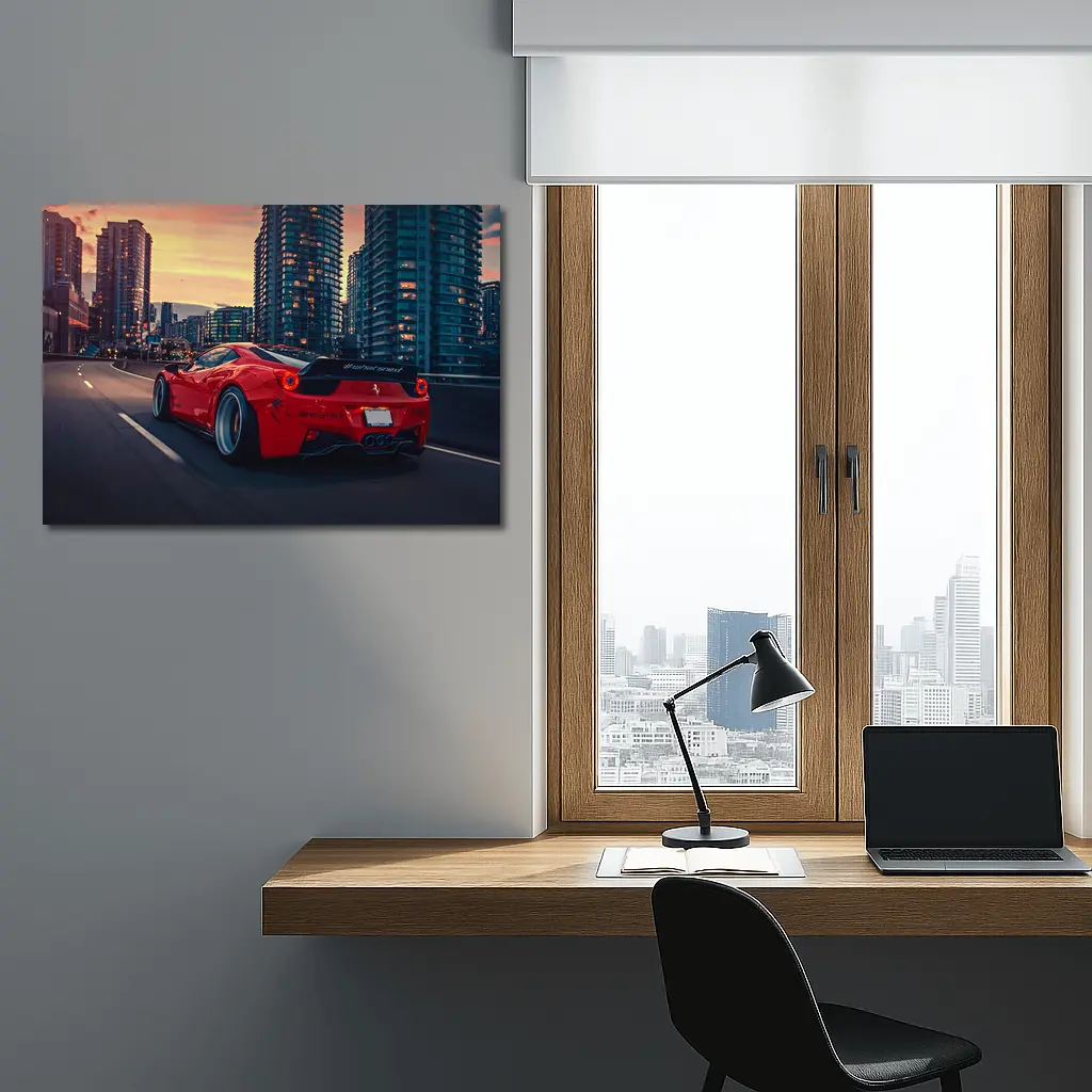 Ferrari California Red Supercar City Sunset – Wall Art