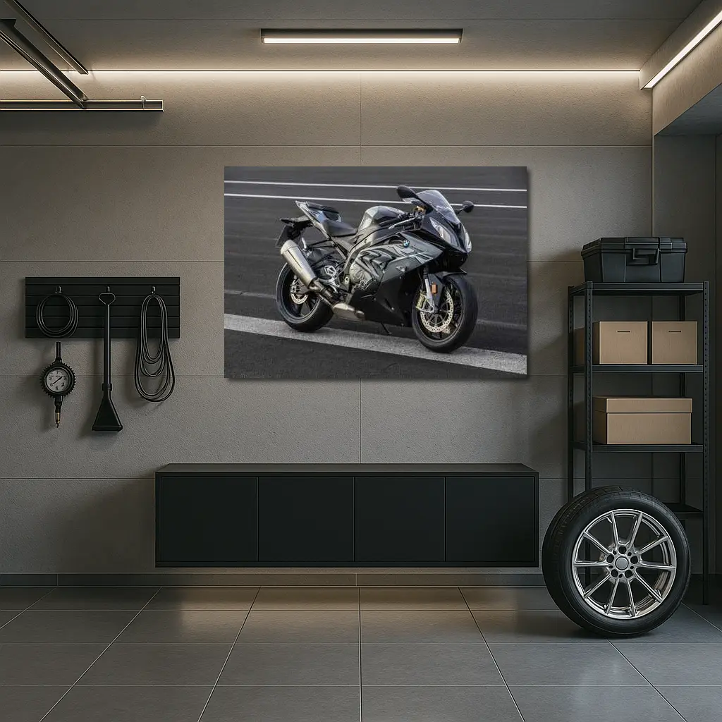 BMW Motorcycle Black Superbike on Track – Wall Art