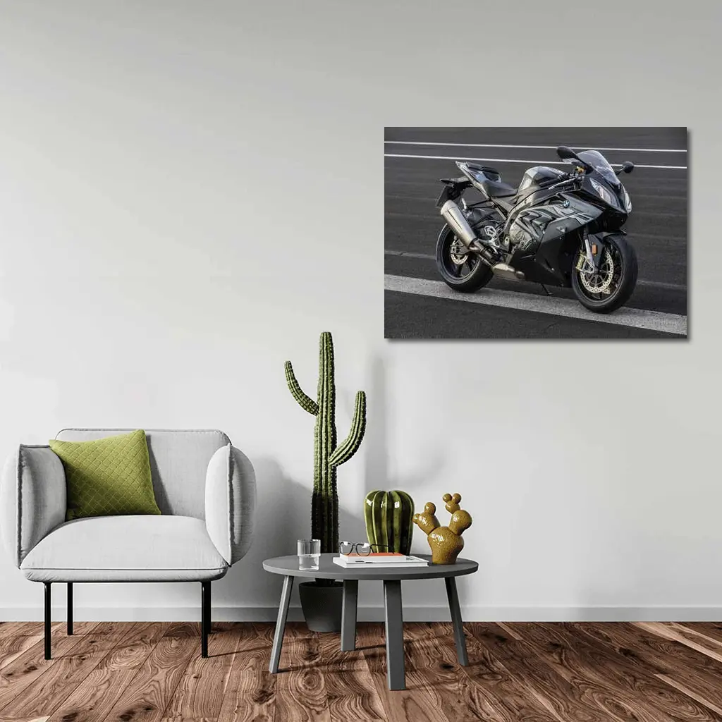 BMW Motorcycle Black Superbike on Track – Wall Art