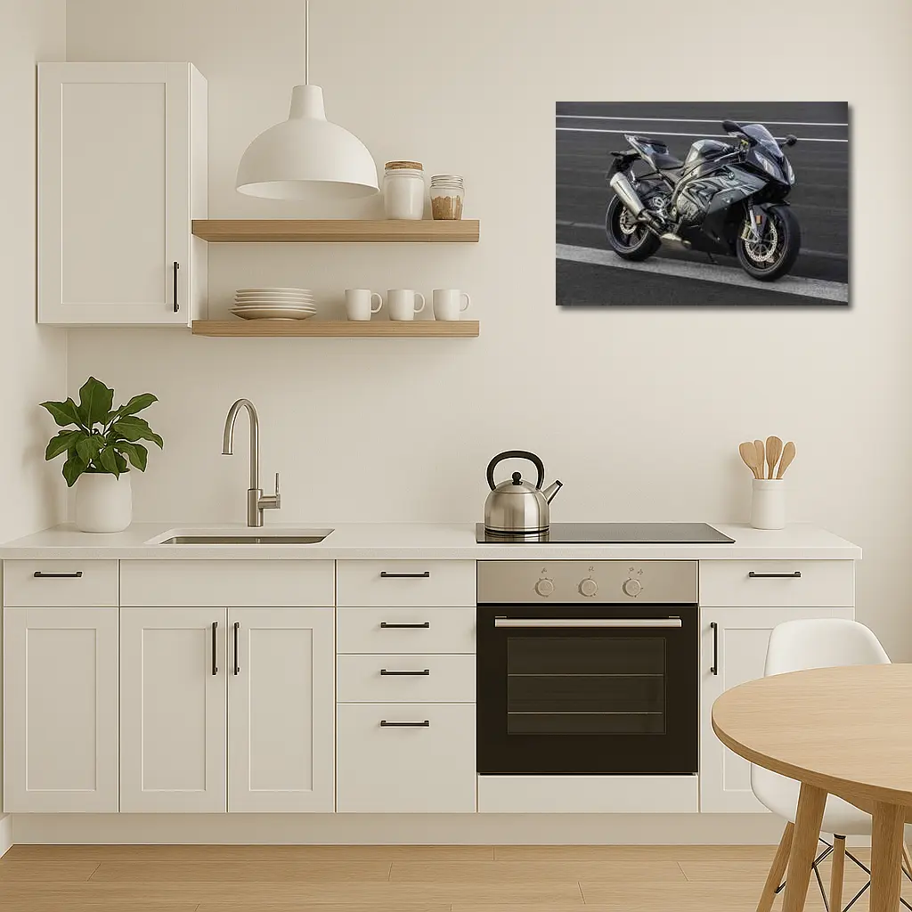 BMW Motorcycle Black Superbike on Track – Wall Art