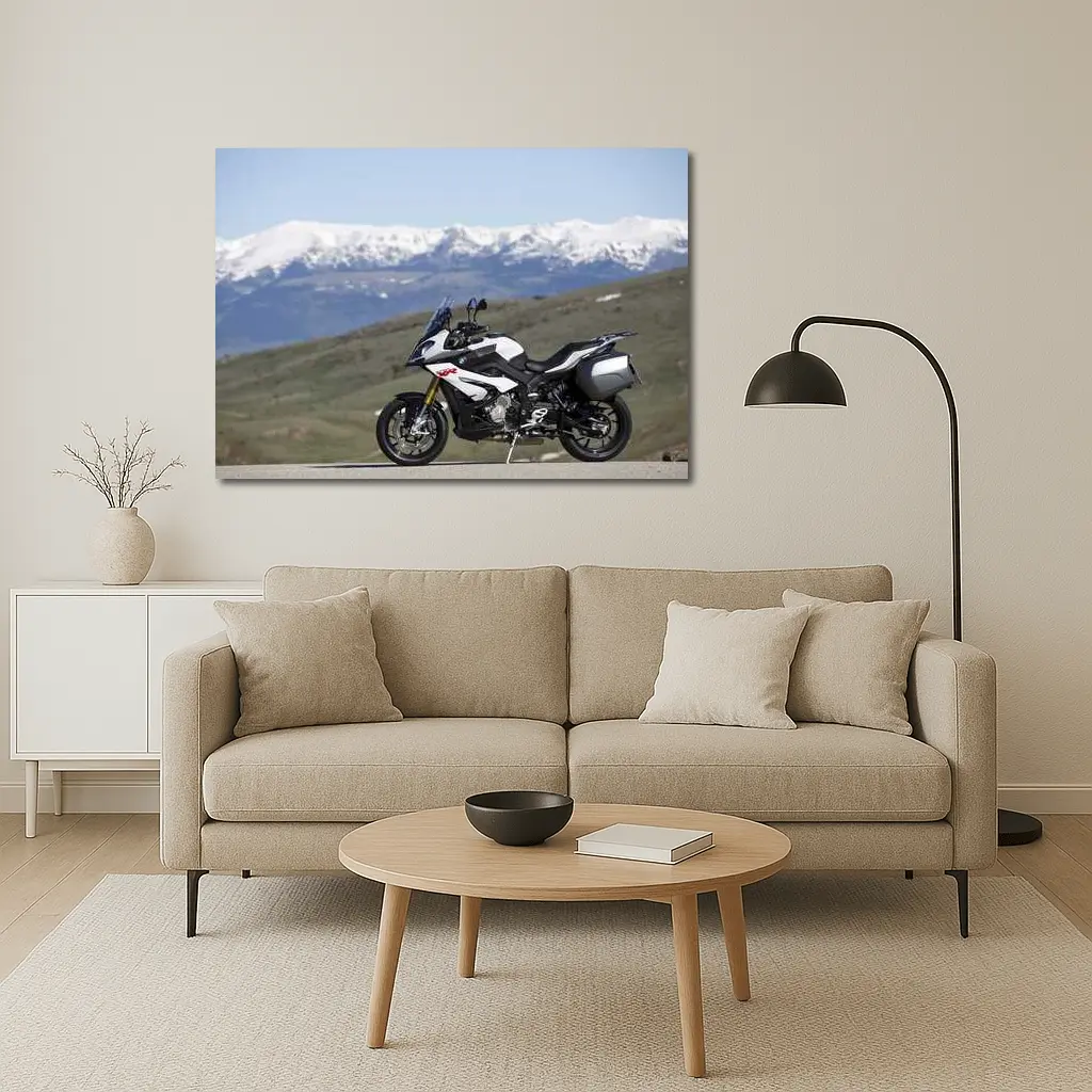 BMW Motorcycle Snow Mountain Backdrop Adventure – Wall Art