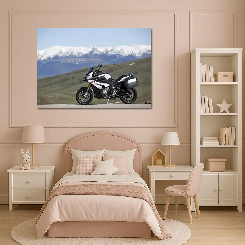 BMW Motorcycle Snow Mountain Backdrop Adventure – Wall Art