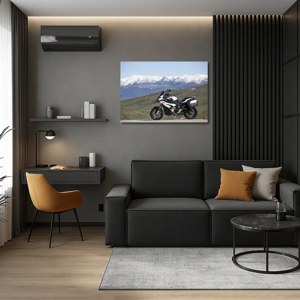 BMW Motorcycle Snow Mountain Backdrop Adventure – Wall Art