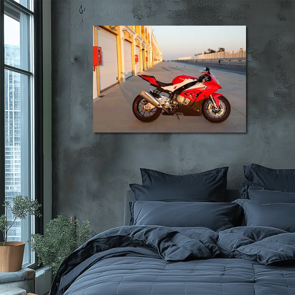 BMW S1000RR Red Sport Bike Race Track – Wall Art