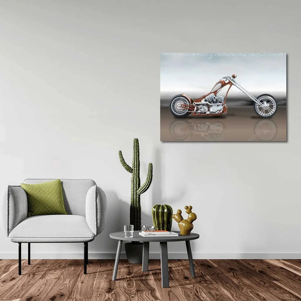 Custom Chopper Motorcycle Copper Chrome Side View – Wall Art