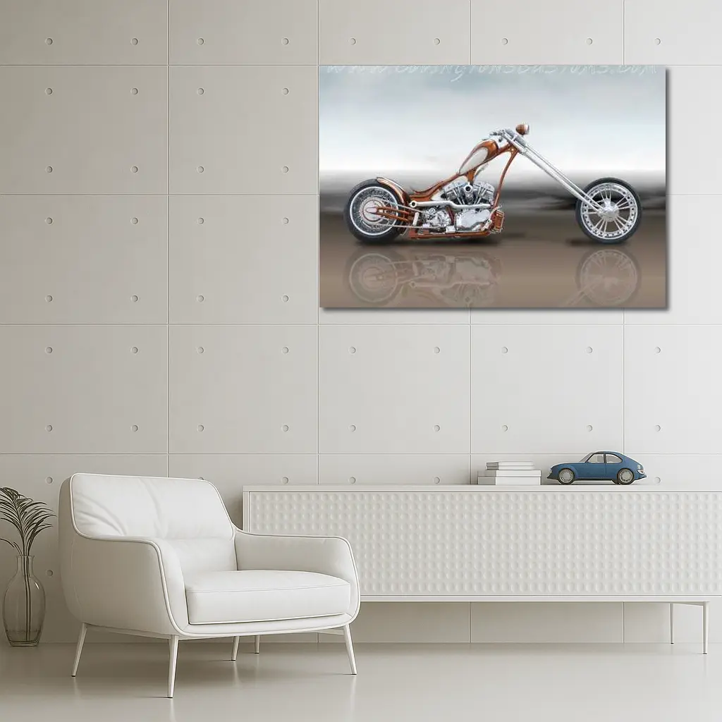 Custom Chopper Motorcycle Copper Chrome Side View – Wall Art