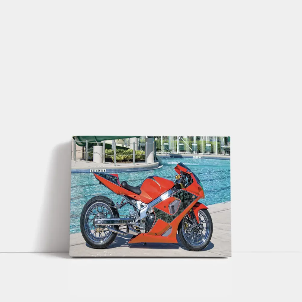 Custom Orange Sport Bike Poolside Shot – Wall Art
