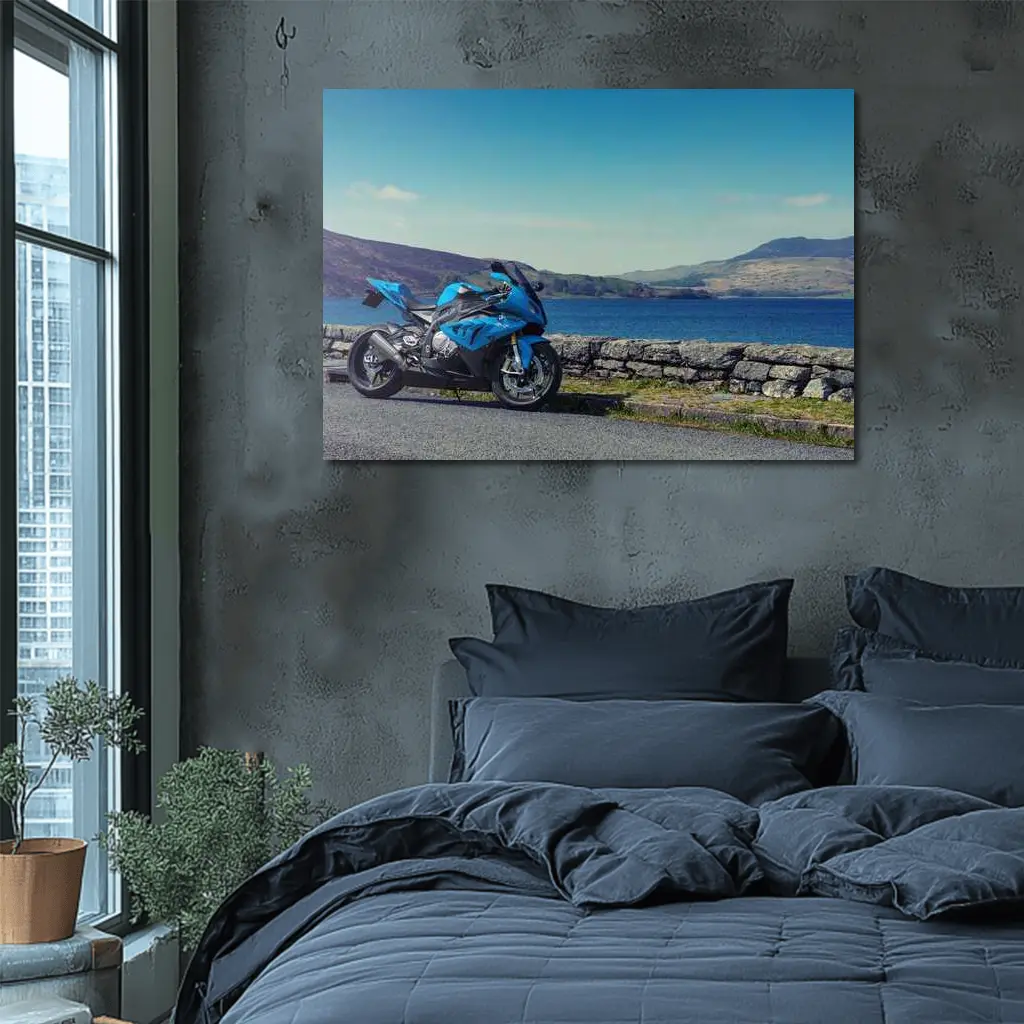 BMW S1000RR Blue Sport Bike Coastal Road – Wall Art