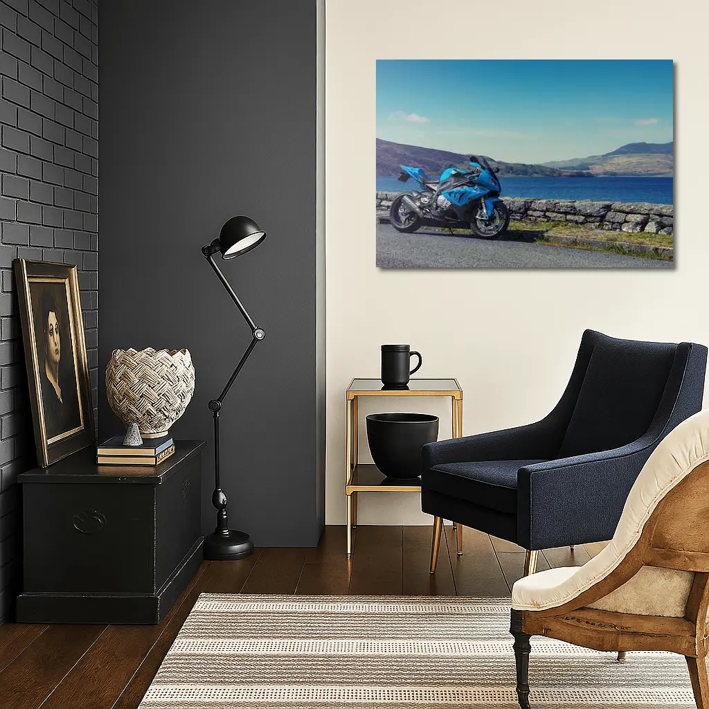 BMW S1000RR Blue Sport Bike Coastal Road – Wall Art