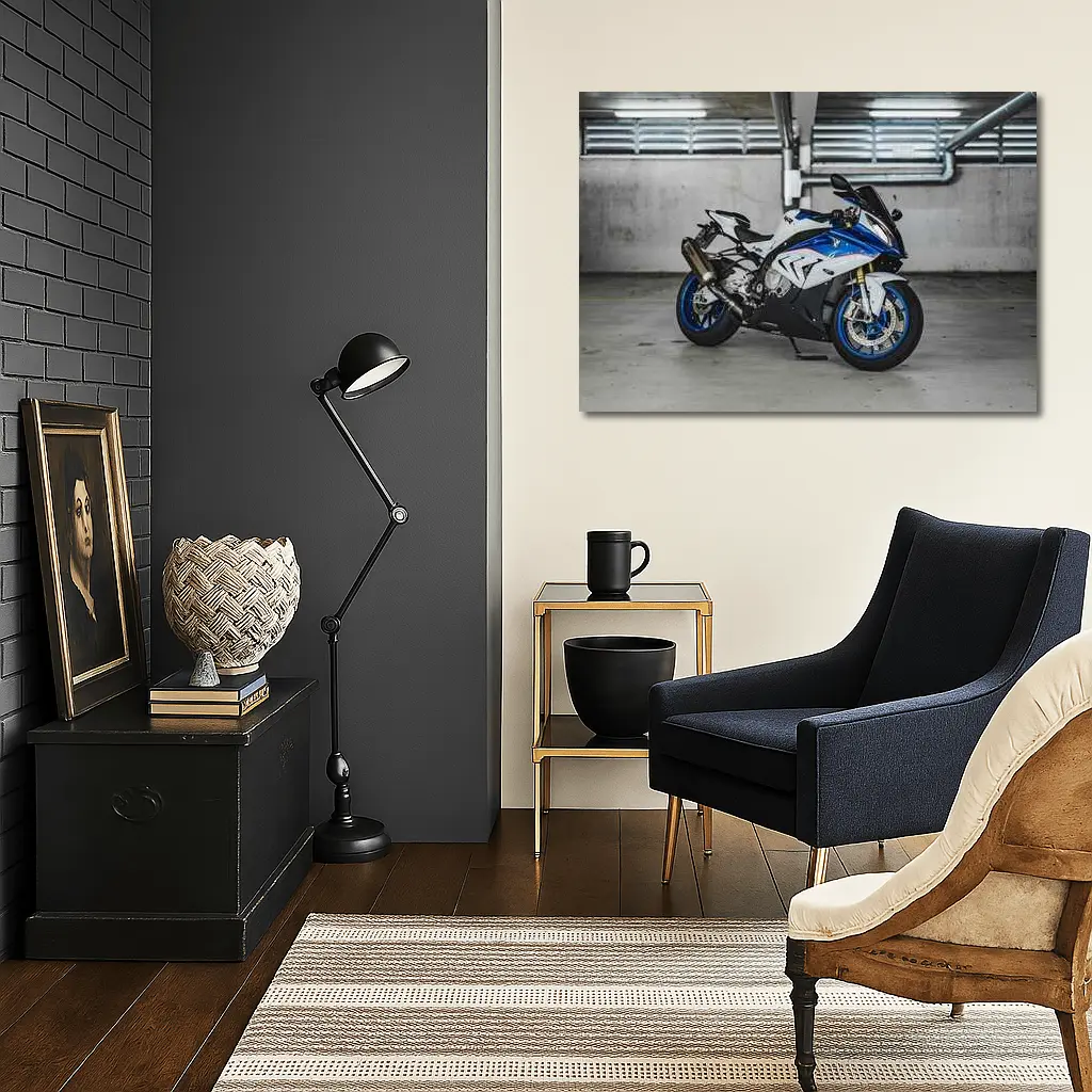 BMW S1000RR Sport Bike Garage Setting – Wall Art