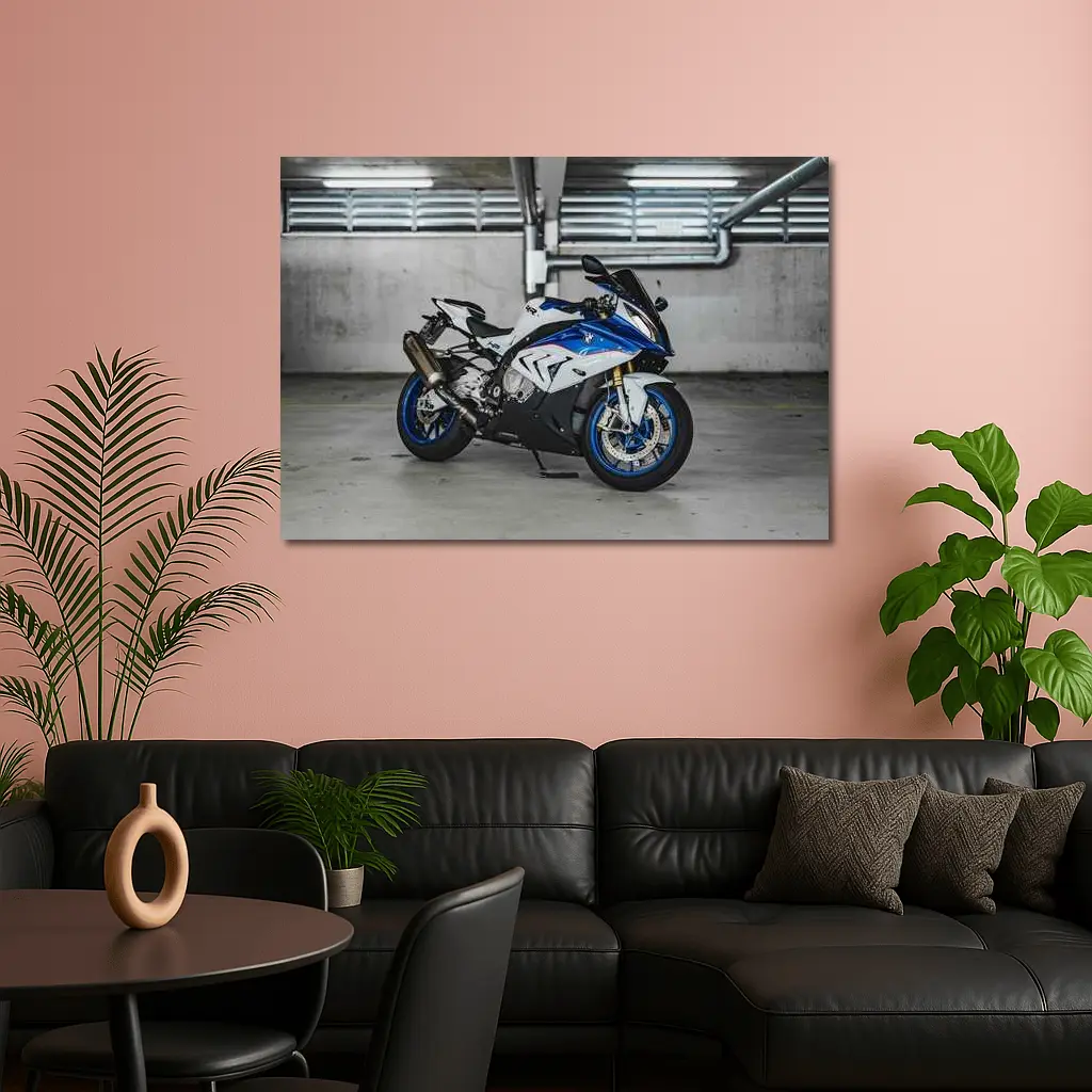 BMW S1000RR Sport Bike Garage Setting – Wall Art