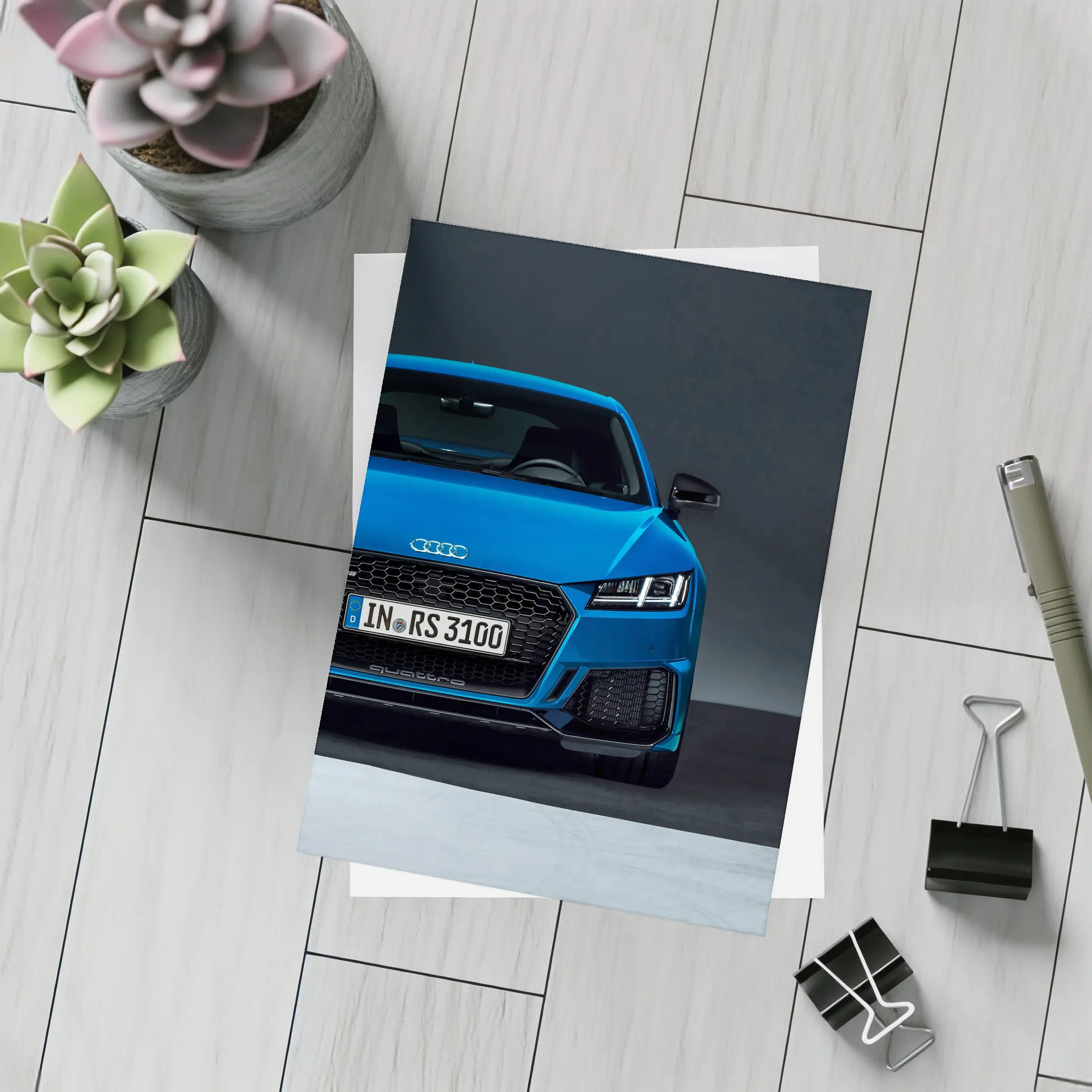 Audi TT RS Blue Front Studio Shot – Postcards