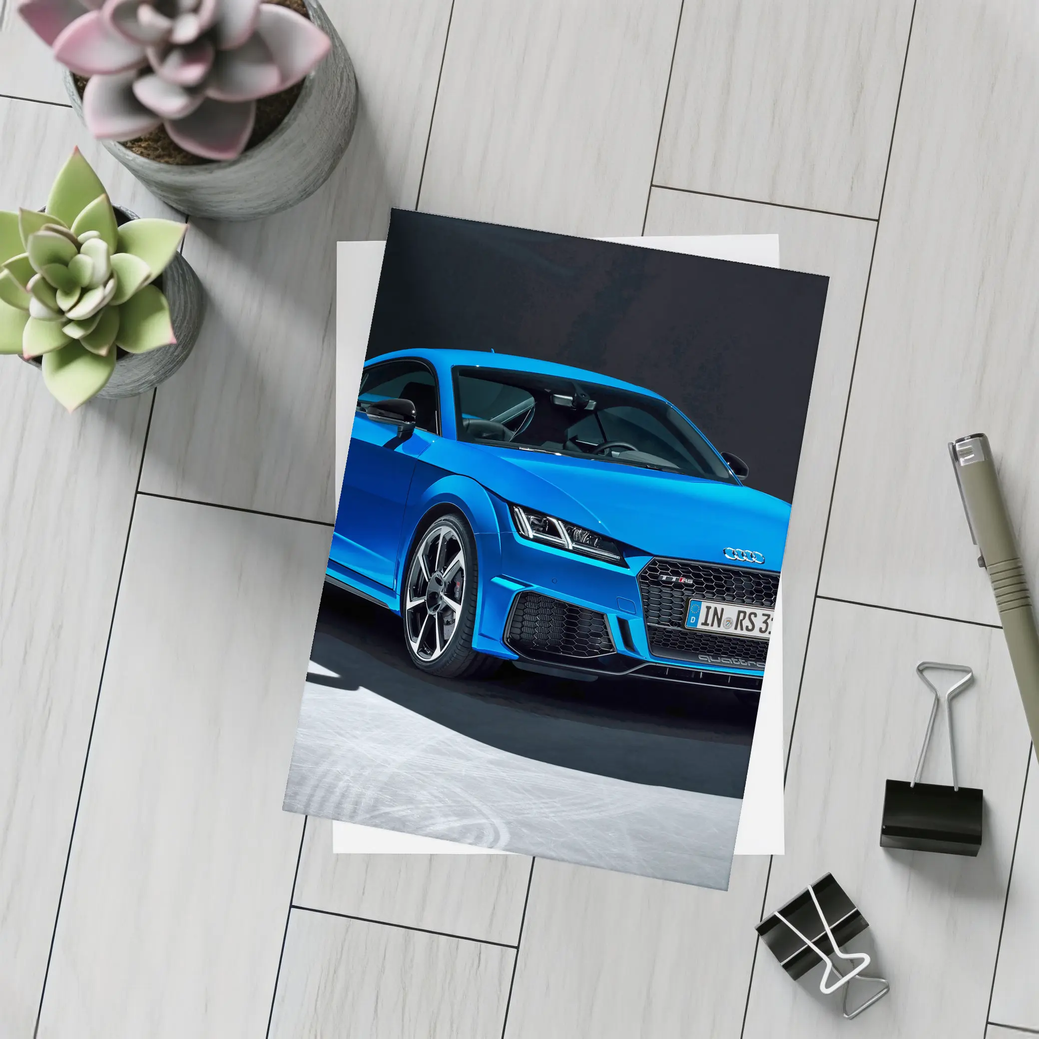 Audi TT RS Blue Studio Dark Background – Postcards