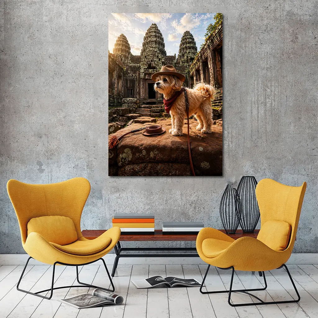 Maltese Dog Explorer Ancient Temple Ruins – Wall Art