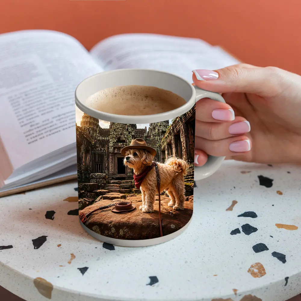 Maltese Dog Explorer Ancient Temple Ruins – Mugs