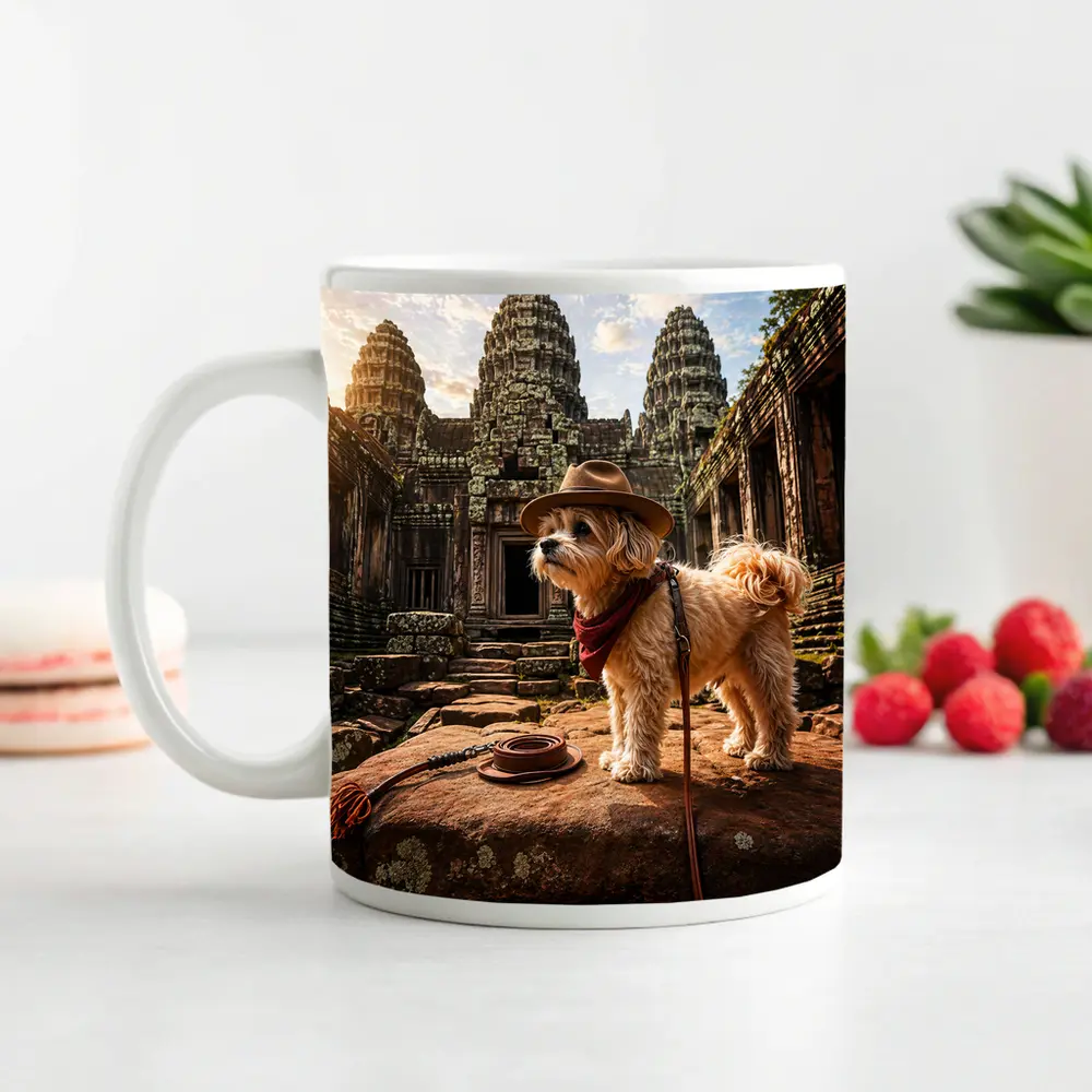 Maltese Dog Explorer Ancient Temple Ruins – Mugs