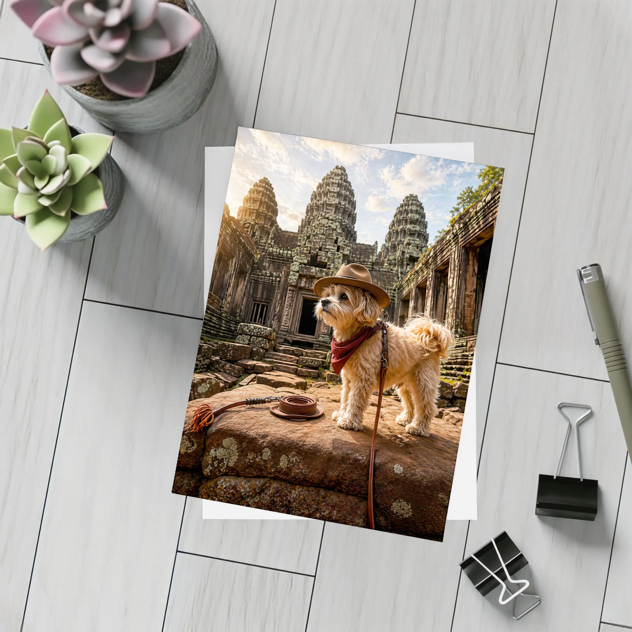 Maltese Dog Explorer Ancient Temple Ruins – Postcards