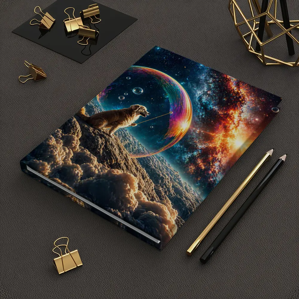 Golden Retriever Blowing Bubbles in Space – Notebooks