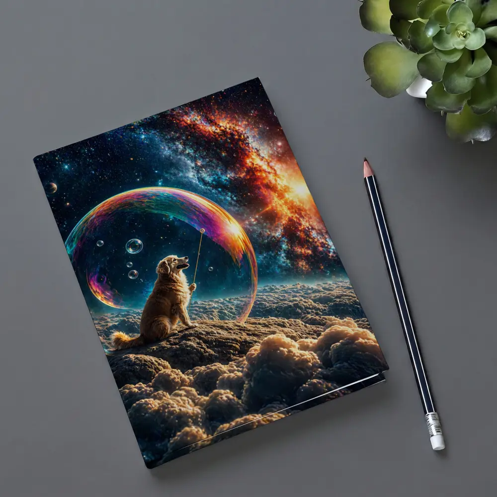 Golden Retriever Blowing Bubbles in Space – Notebooks