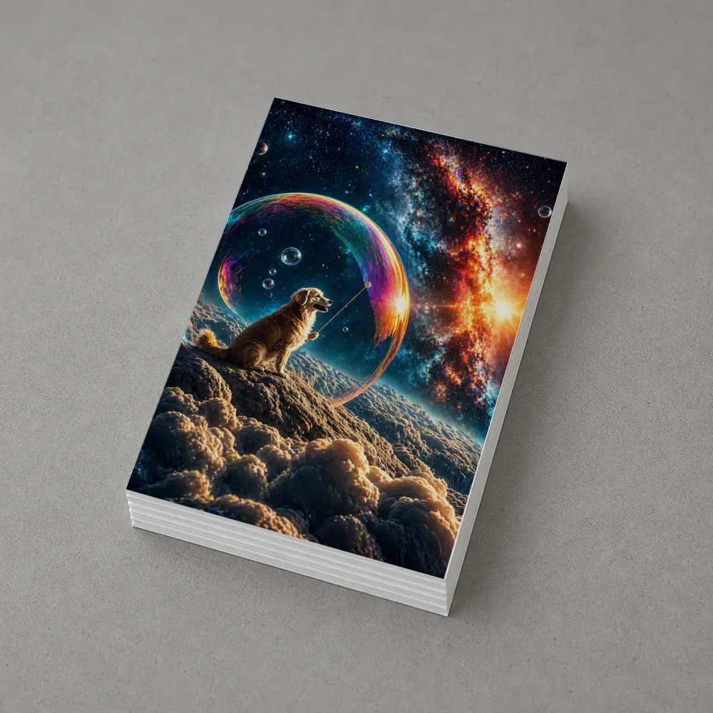 Golden Retriever Blowing Bubbles in Space – Postcards