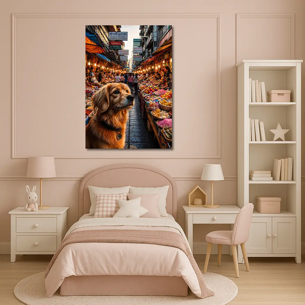Golden Dog at Bangkok Thailand Street Market – Wall Art