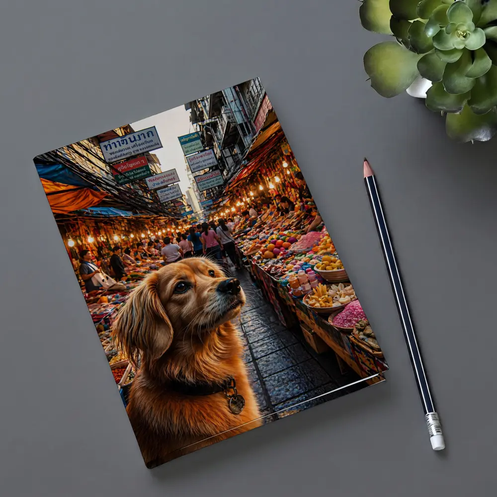 Golden Dog at Bangkok Thailand Street Market – Notebooks