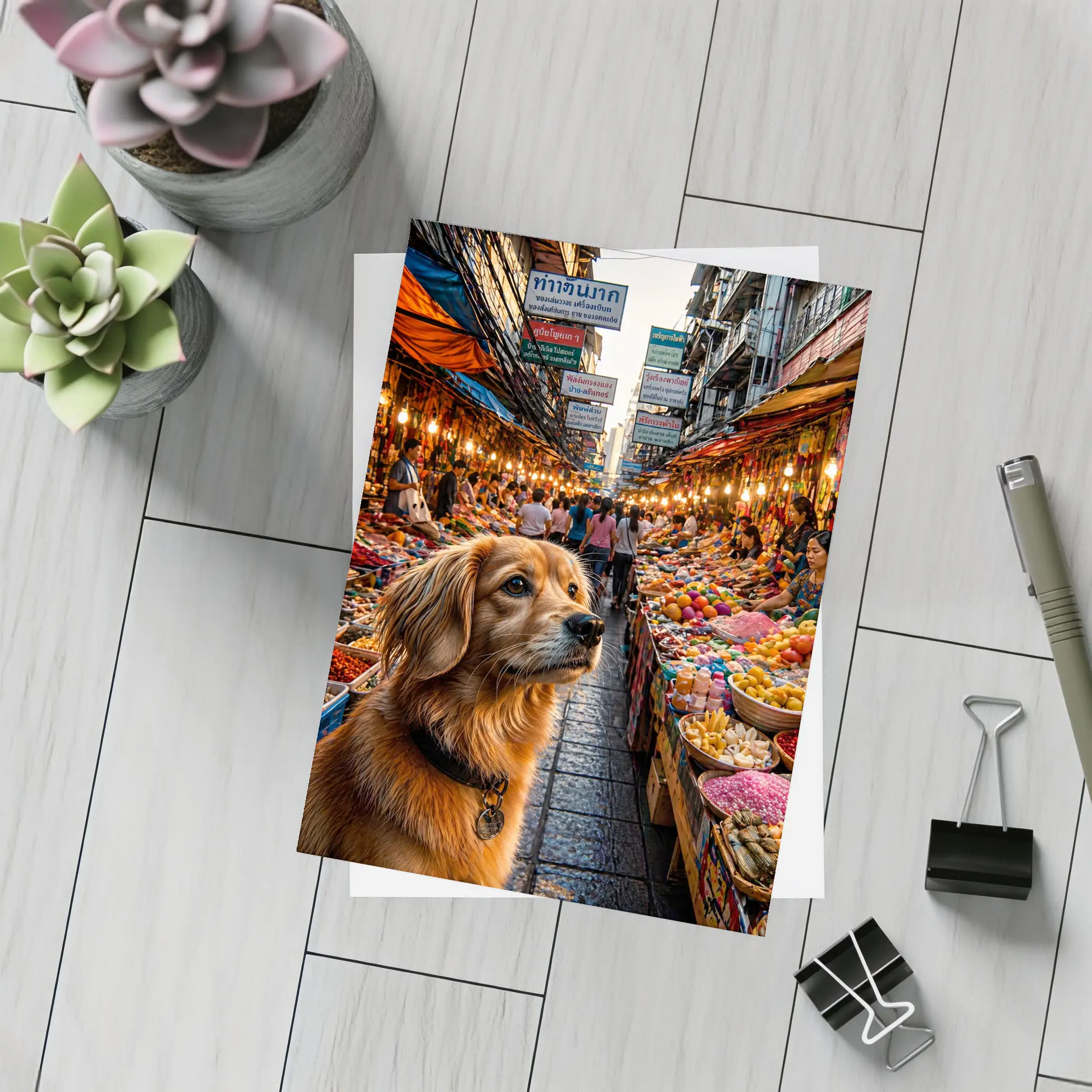 Golden Dog at Bangkok Thailand Street Market – Postcards