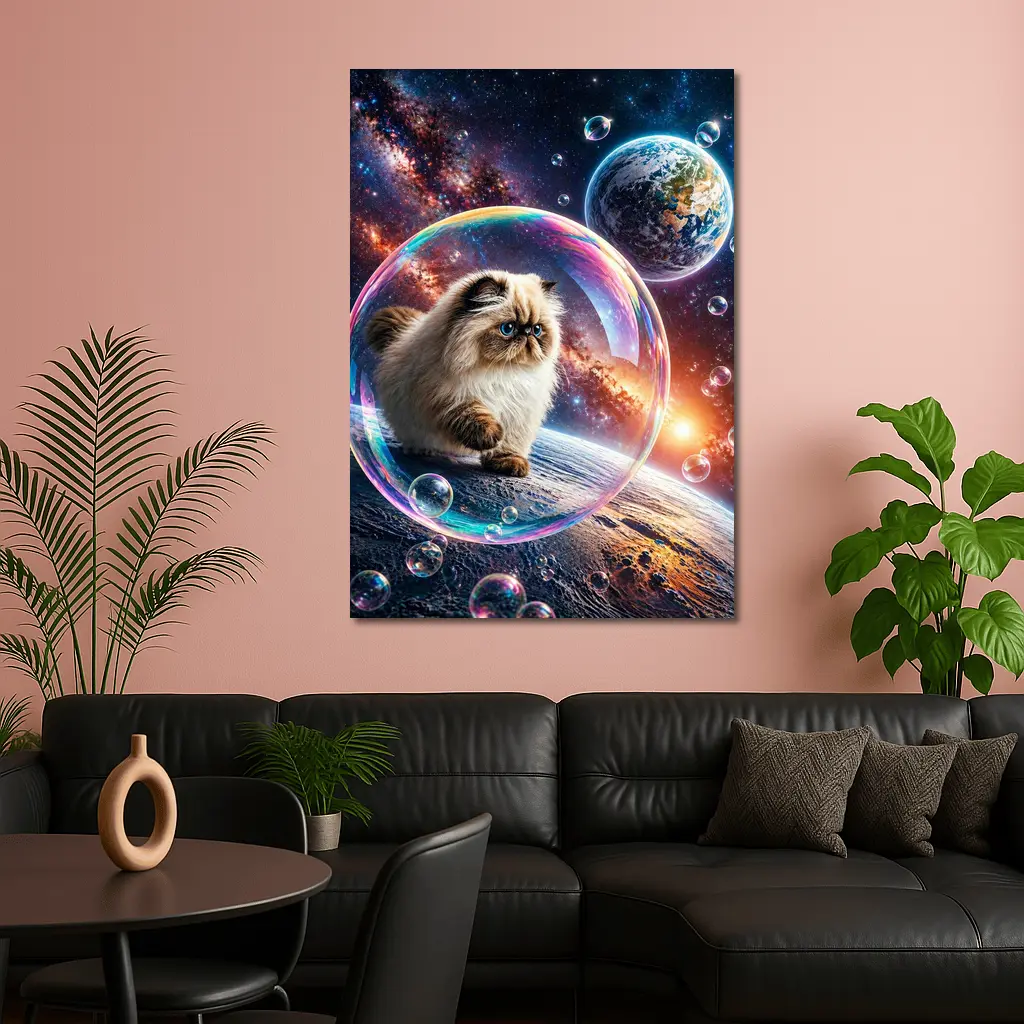 Himalayan Cat Floating Space Bubble Galaxy – Wall Art