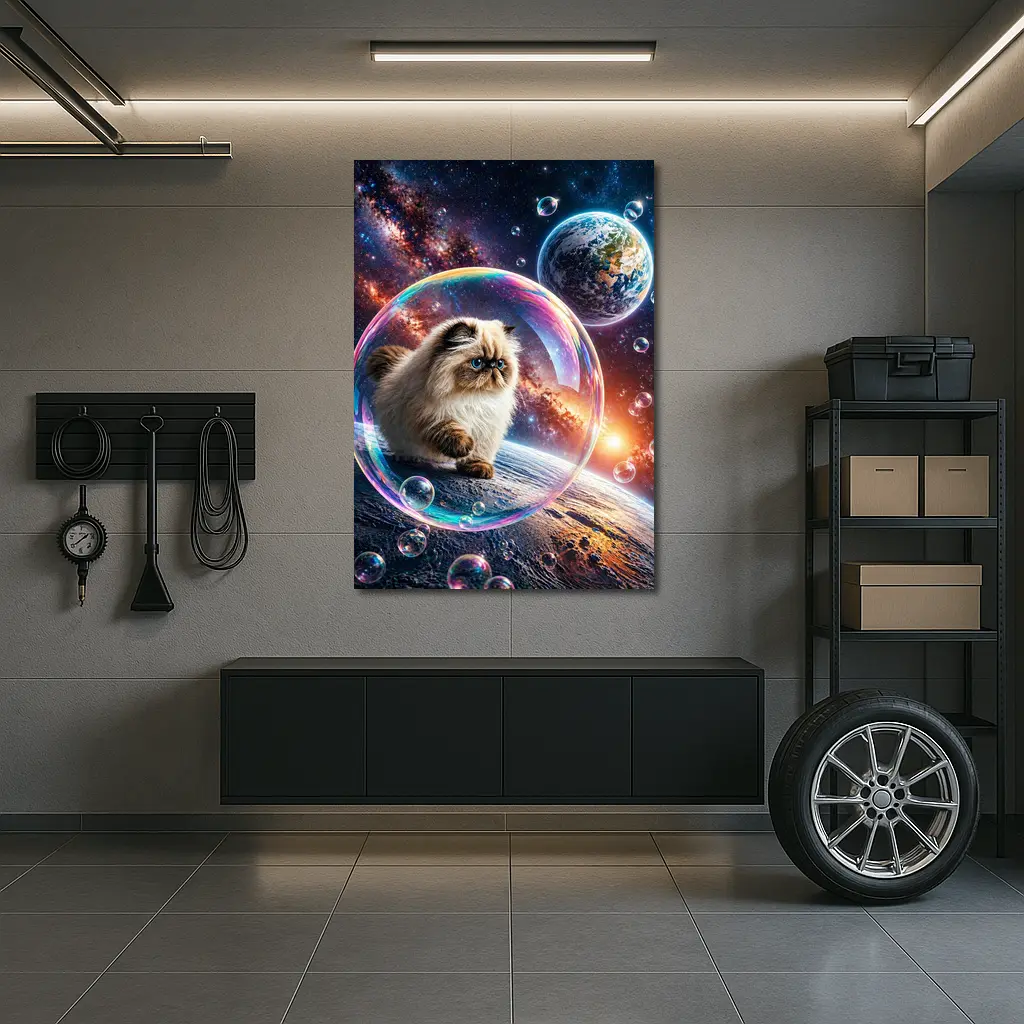 Himalayan Cat Floating Space Bubble Galaxy – Wall Art