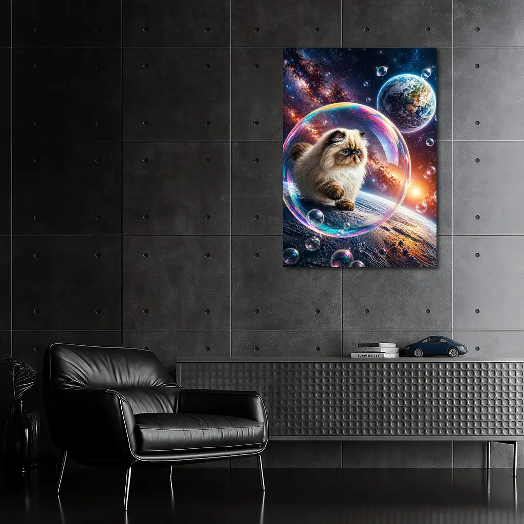 Himalayan Cat Floating Space Bubble Galaxy – Wall Art