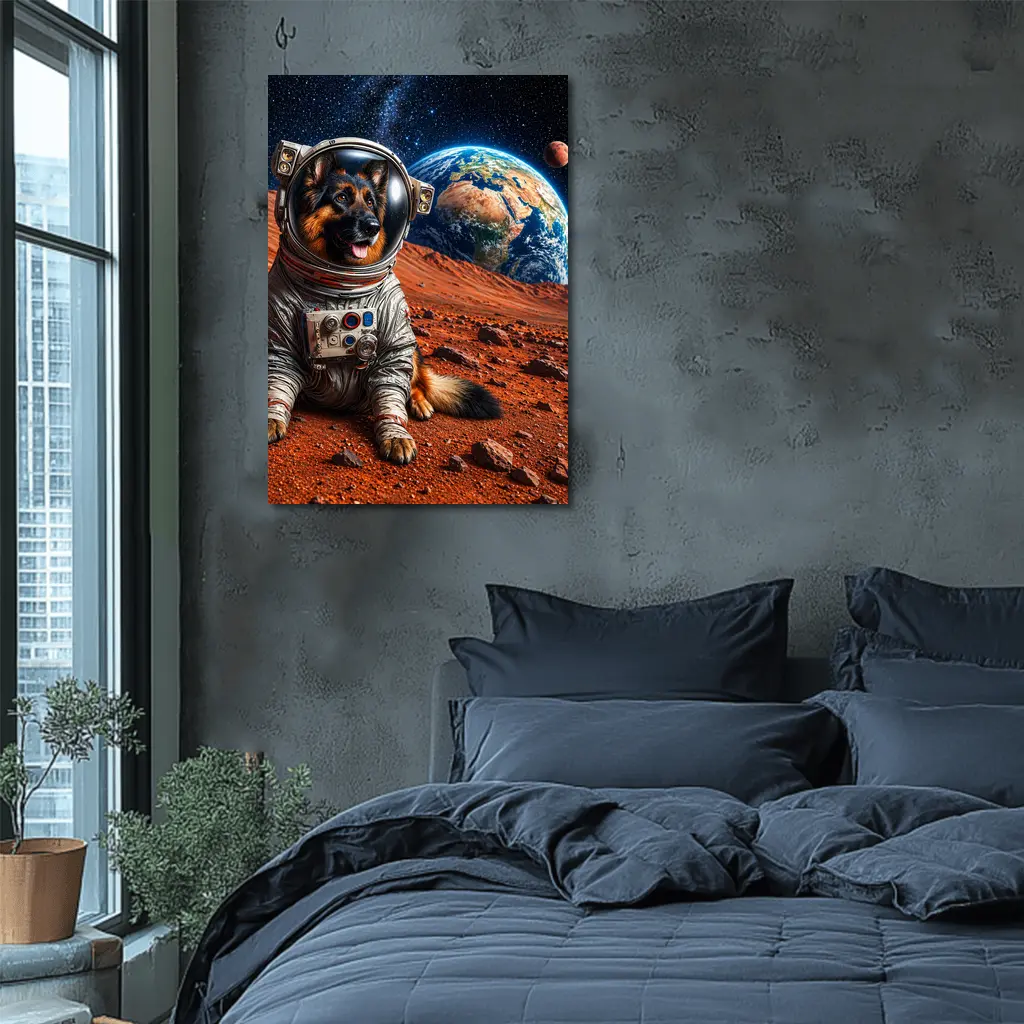 German Shepherd Astronaut on Mars Planet – Wall Art