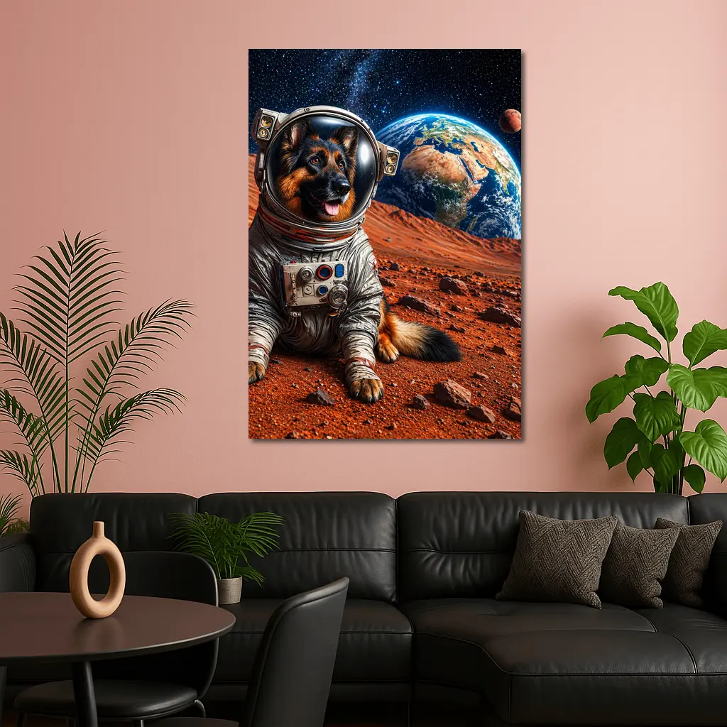 German Shepherd Astronaut on Mars Planet – Wall Art