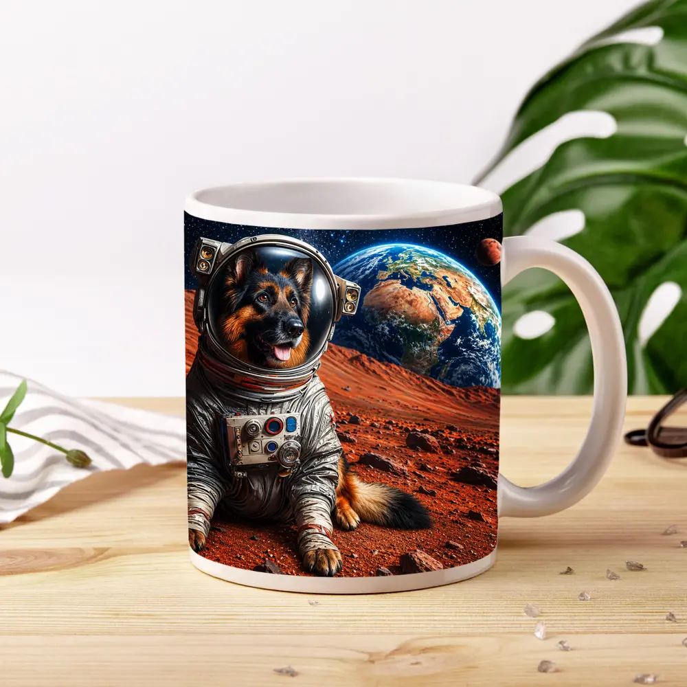 German Shepherd Astronaut on Mars Planet – Mugs