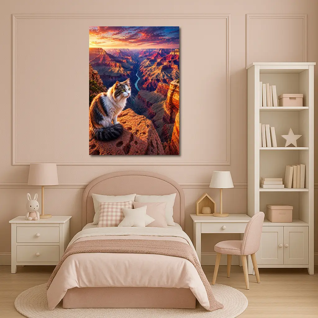 Calico Cat Sitting Grand Canyon Sunset – Wall Art