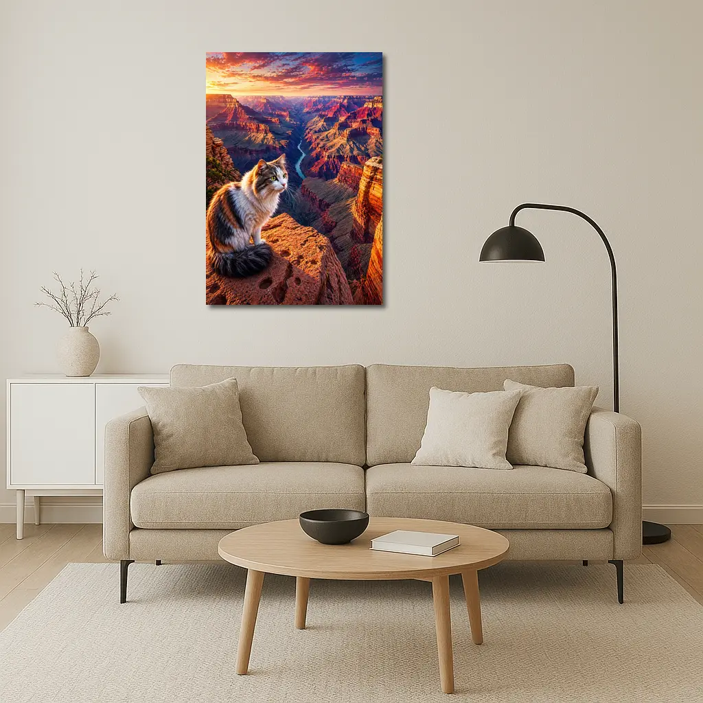 Calico Cat Sitting Grand Canyon Sunset – Wall Art
