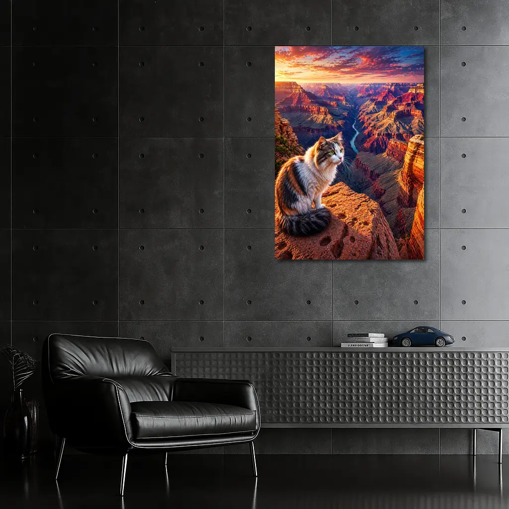 Calico Cat Sitting Grand Canyon Sunset – Wall Art