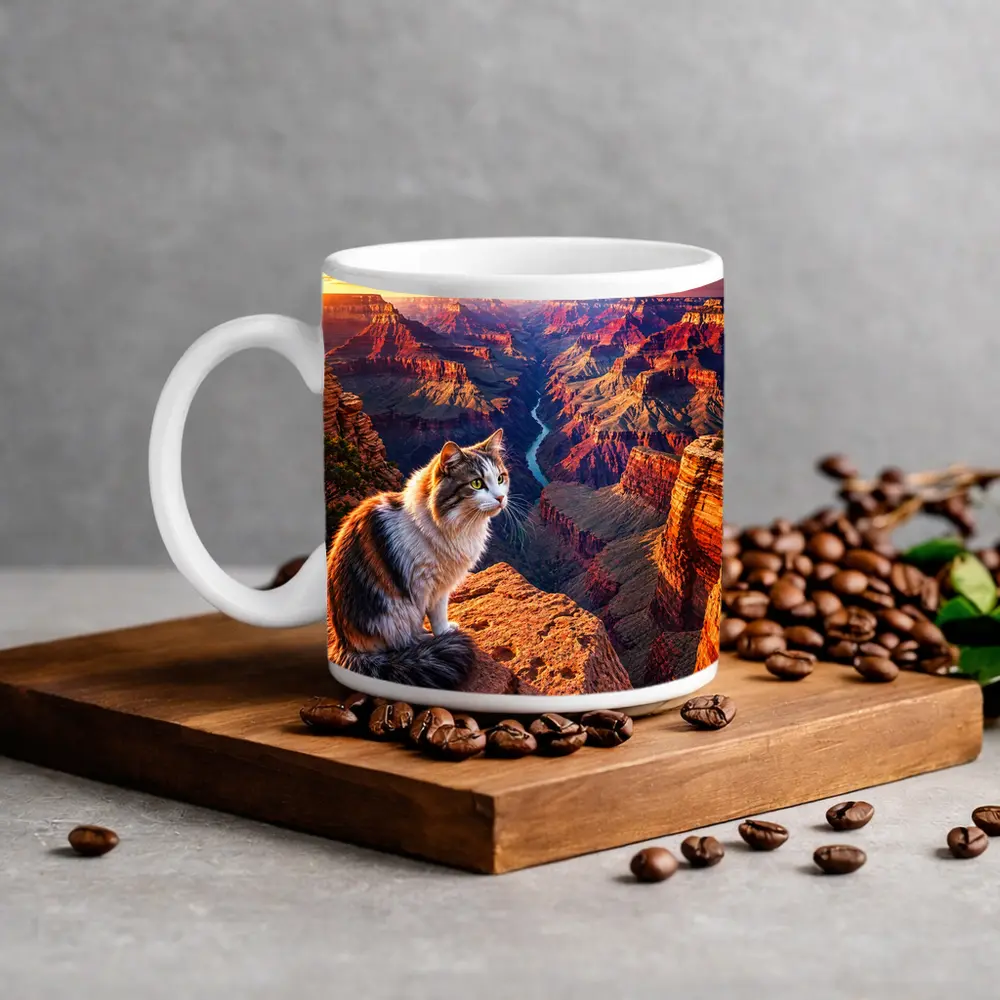 Calico Cat Sitting Grand Canyon Sunset – Mugs
