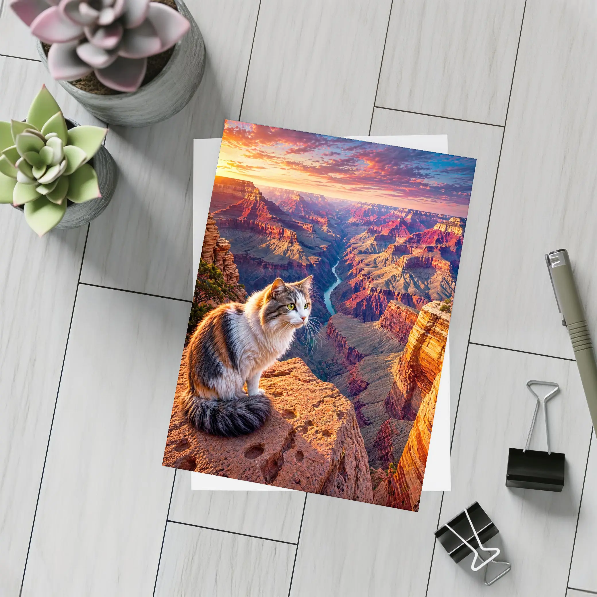 Calico Cat Sitting Grand Canyon Sunset – Postcards