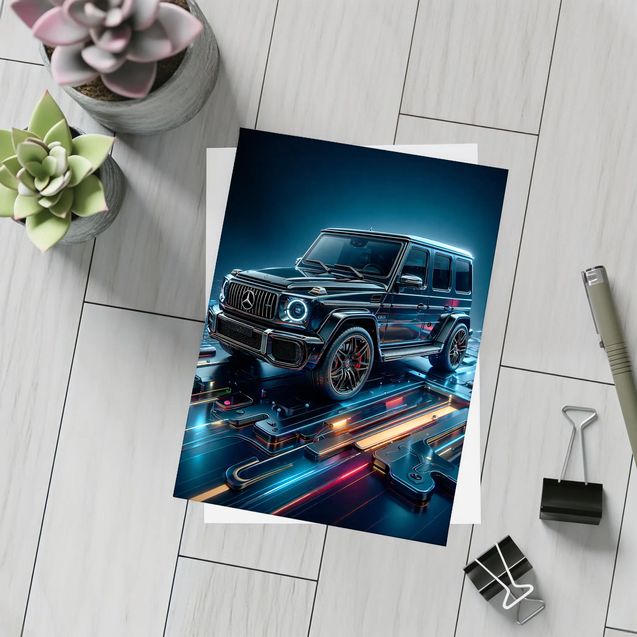 Mercedes G Class Neon Digital Art – Postcards