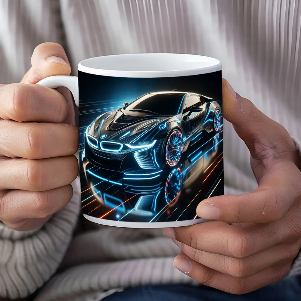 BMW i8 Neon Light Trails Dark Background – Mugs