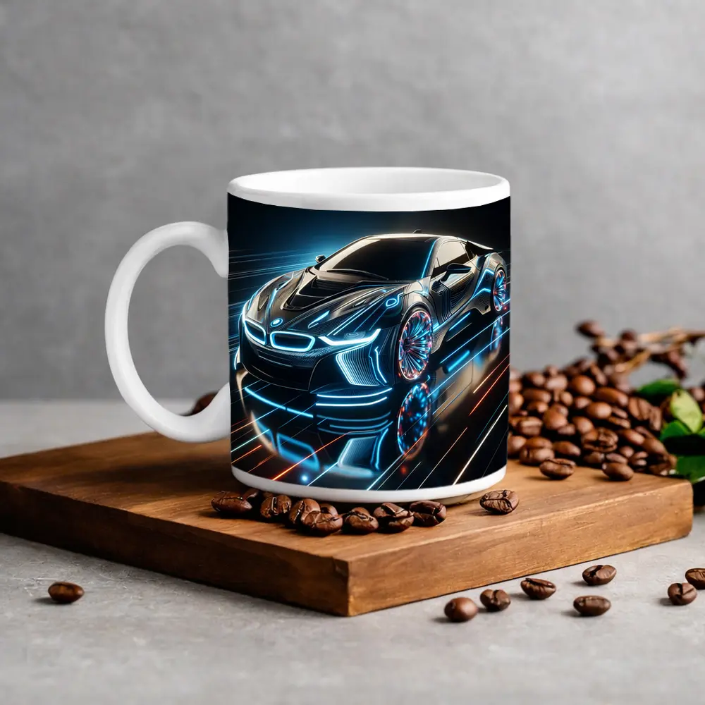 BMW i8 Neon Light Trails Dark Background – Mugs