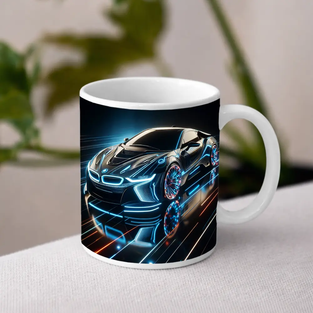 BMW i8 Neon Light Trails Dark Background – Mugs