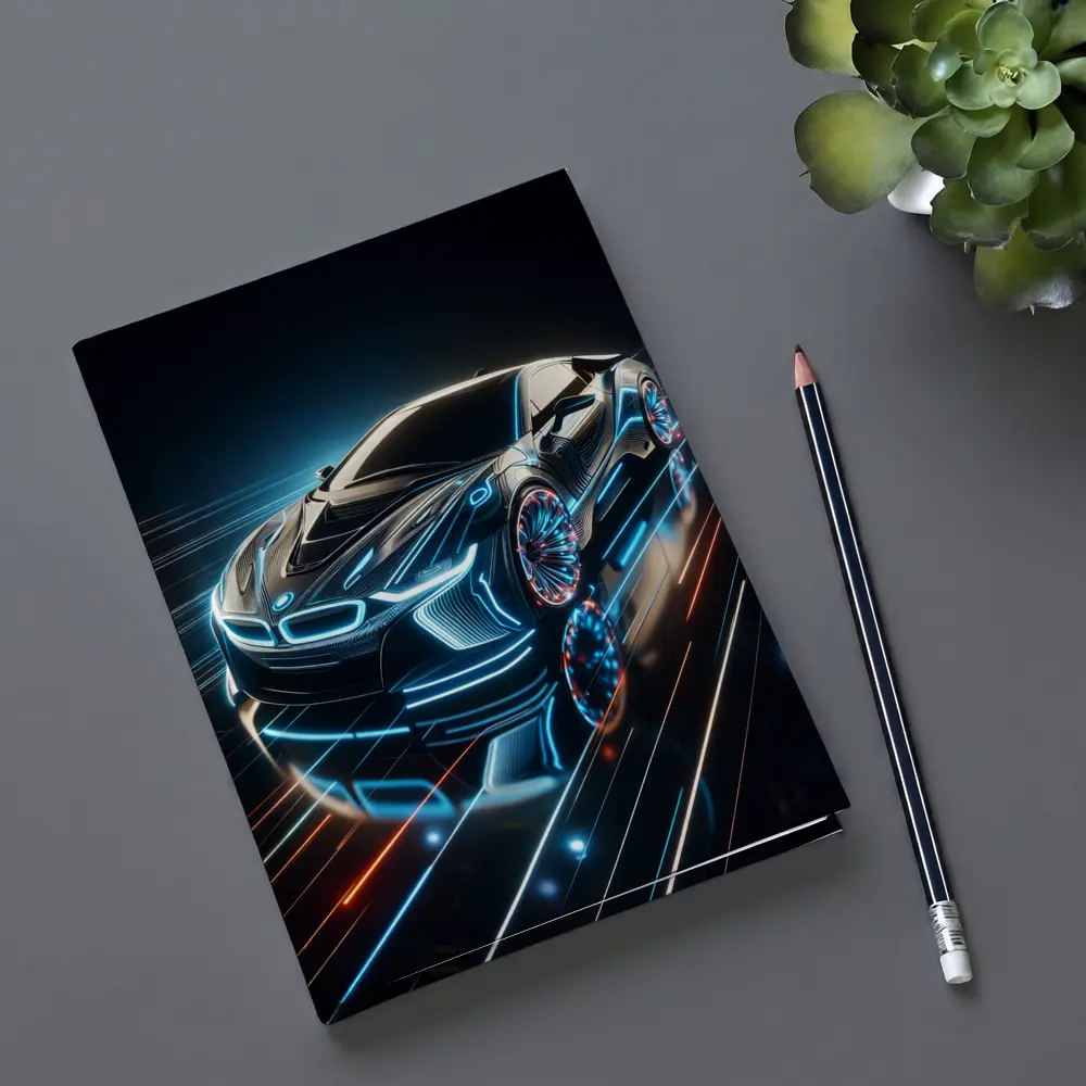BMW i8 Neon Light Trails Dark Background – Notebooks