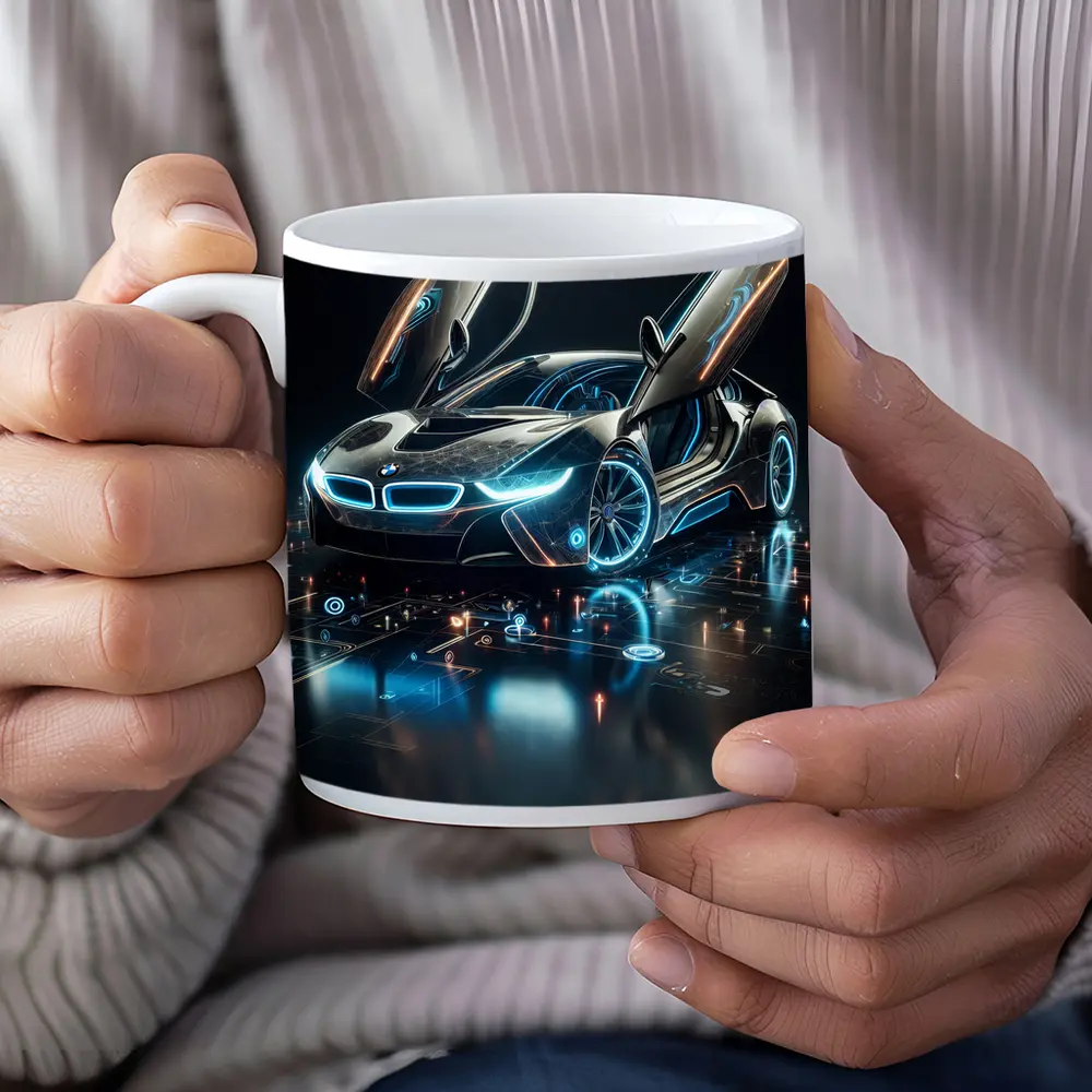 BMW i8 Glowing Neon Digital Dark Background – Mugs