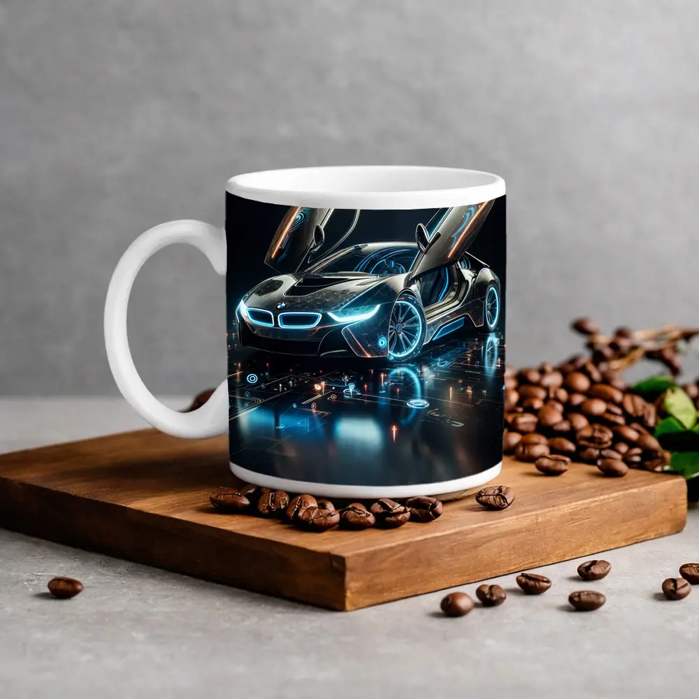 BMW i8 Glowing Neon Digital Dark Background – Mugs