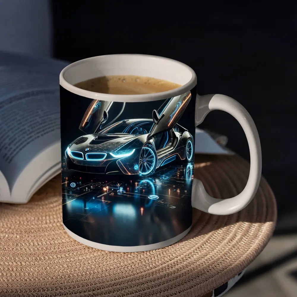 BMW i8 Glowing Neon Digital Dark Background – Mugs