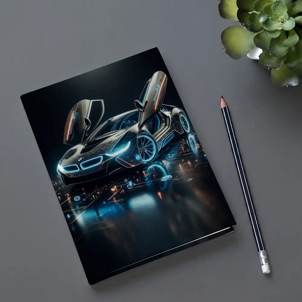 BMW i8 Glowing Neon Digital Dark Background – Notebooks