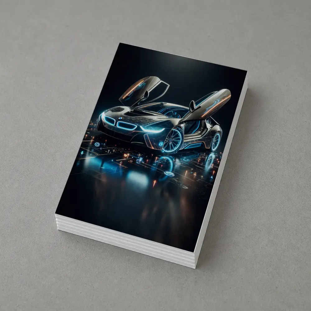 BMW i8 Glowing Neon Digital Dark Background – Postcards