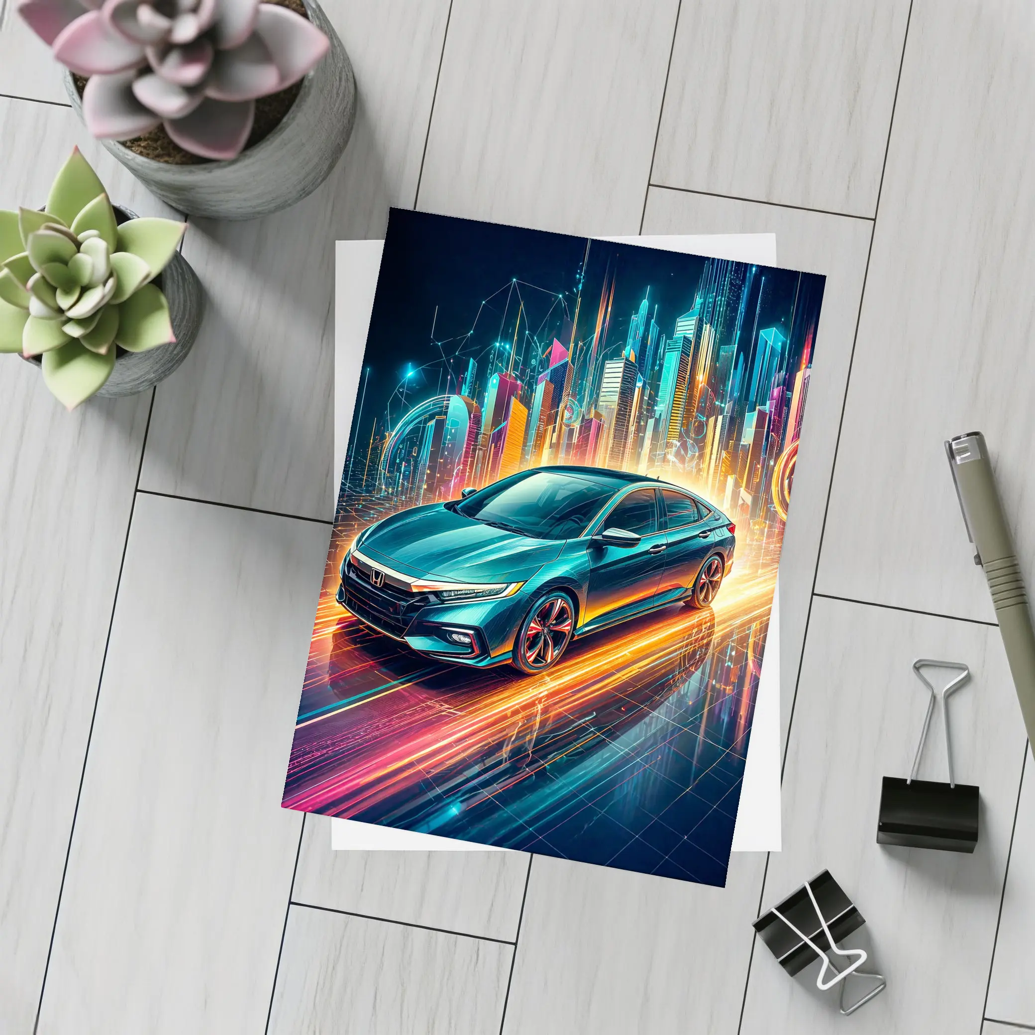 Honda Insight Neon Futuristic City Night – Postcards