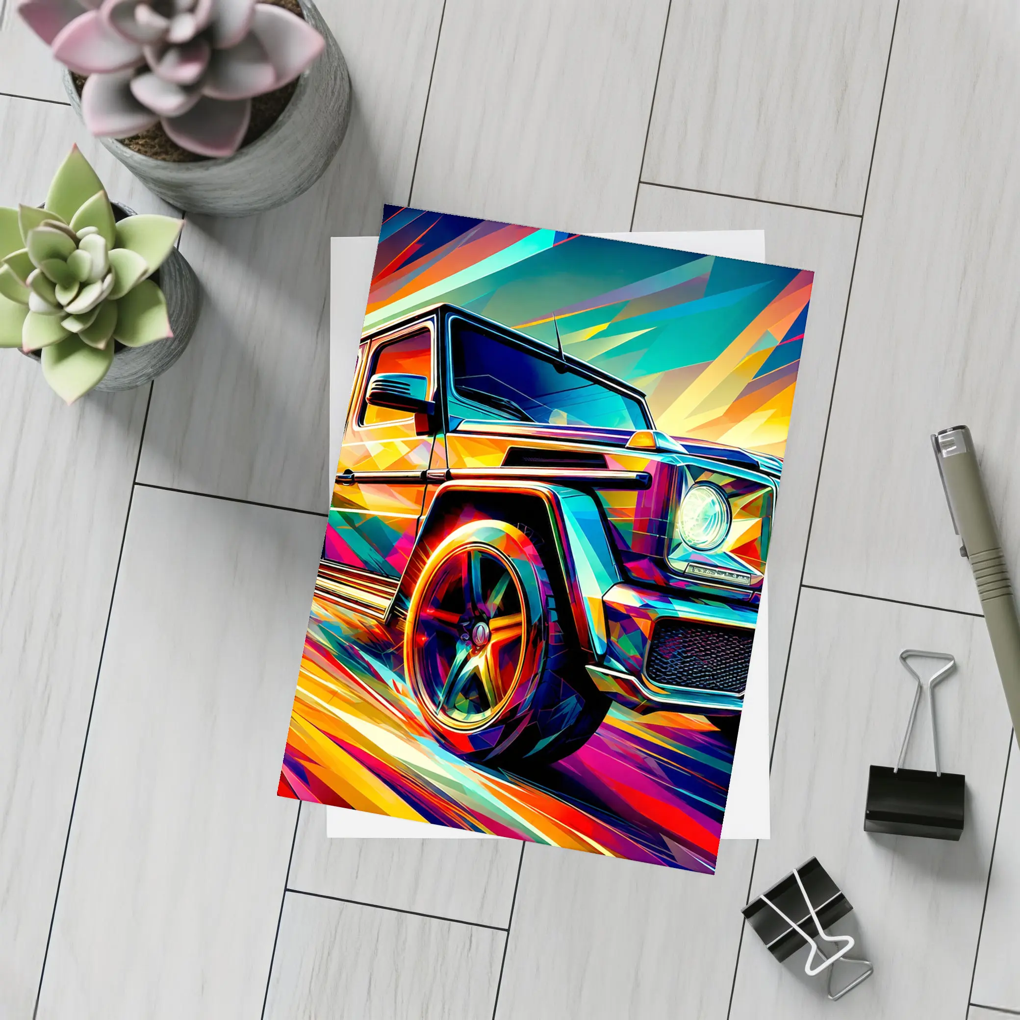 Mercedes G Class Bold Colorful Abstract Art – Postcards